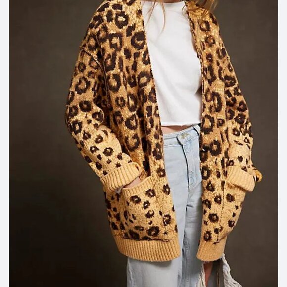 Free People Yellow Leopard Oversized Cardigan In Size(X-Small)🖤 - Picture 4 of 4